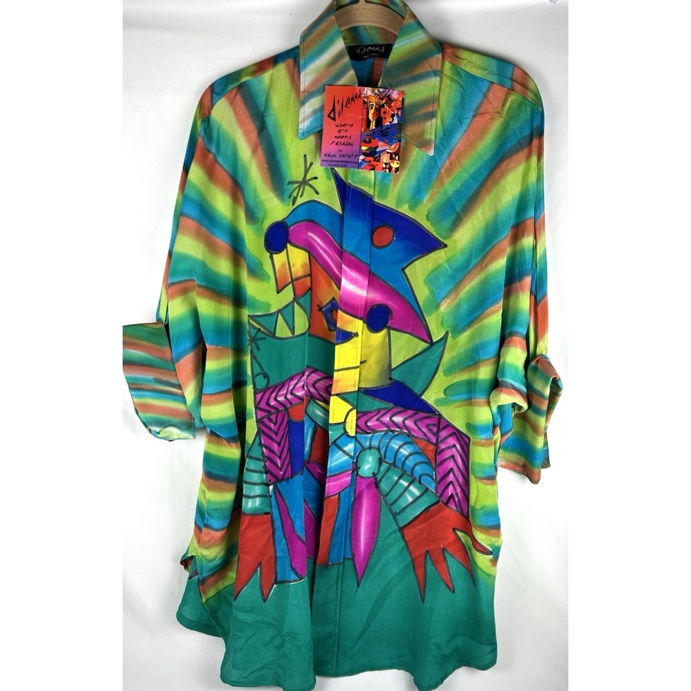 NWT Dilemma Dhun Shroff Silk Picasso Inspired Art To Wear Tunic One Size Button